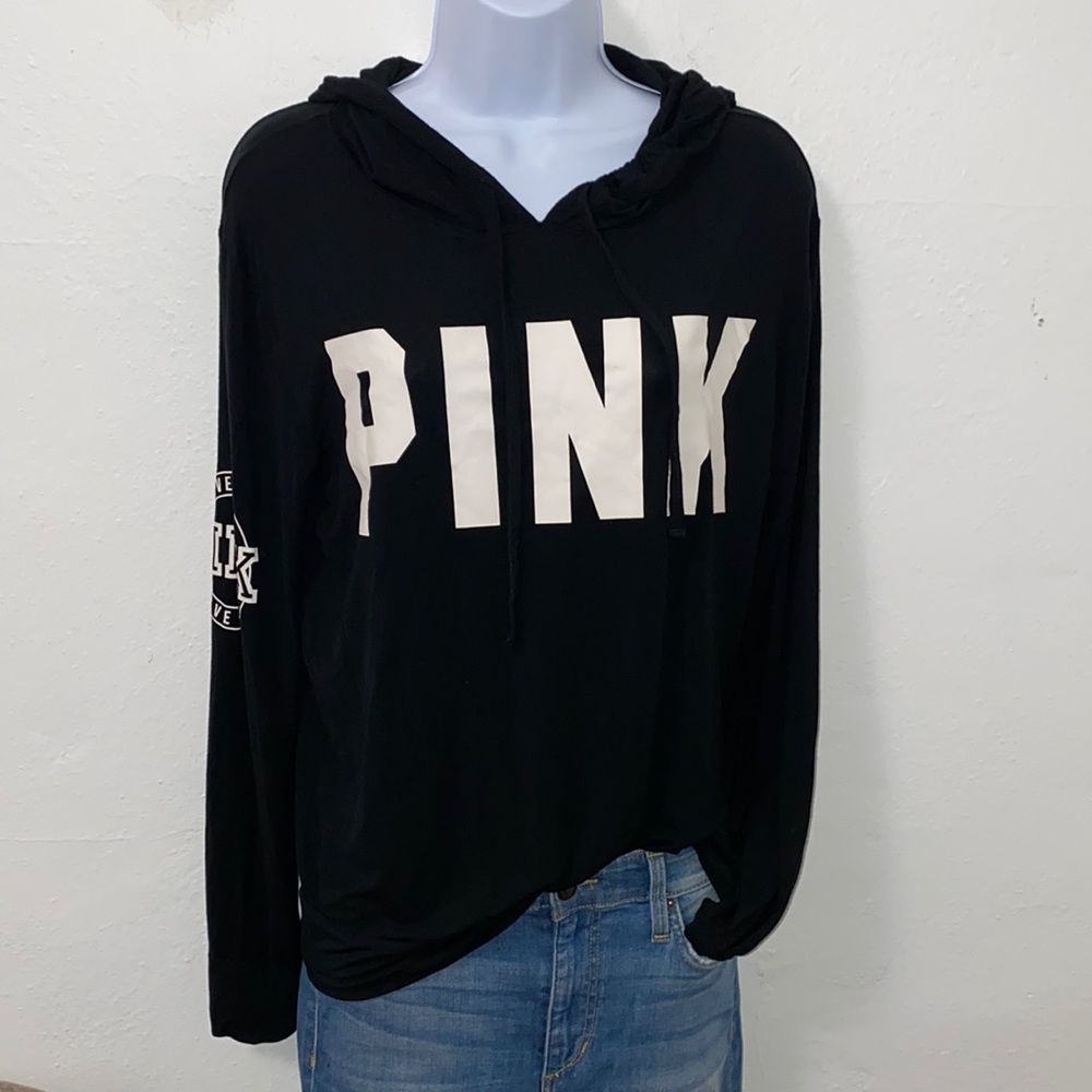 Victoria's Secret PINK Long Sleeve Pullover White Graphic T-shirt Logo Hoodie.